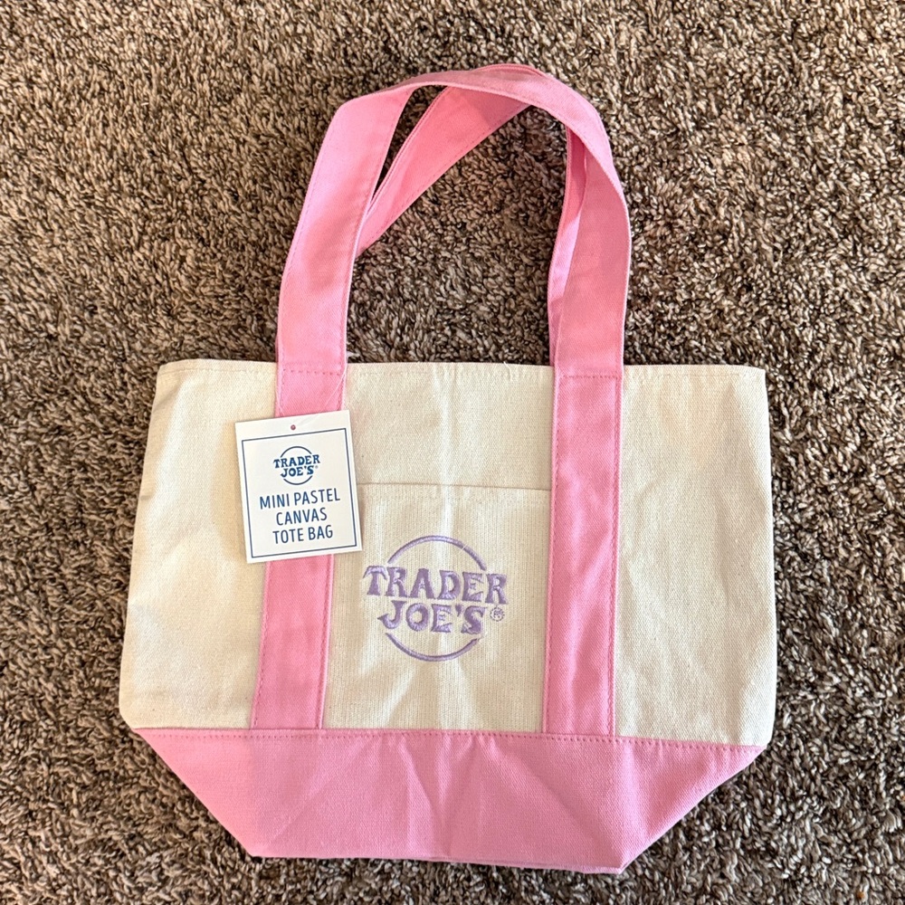 NWT Trader Joe's Pink and Cream Mini Tote Pastel Bag